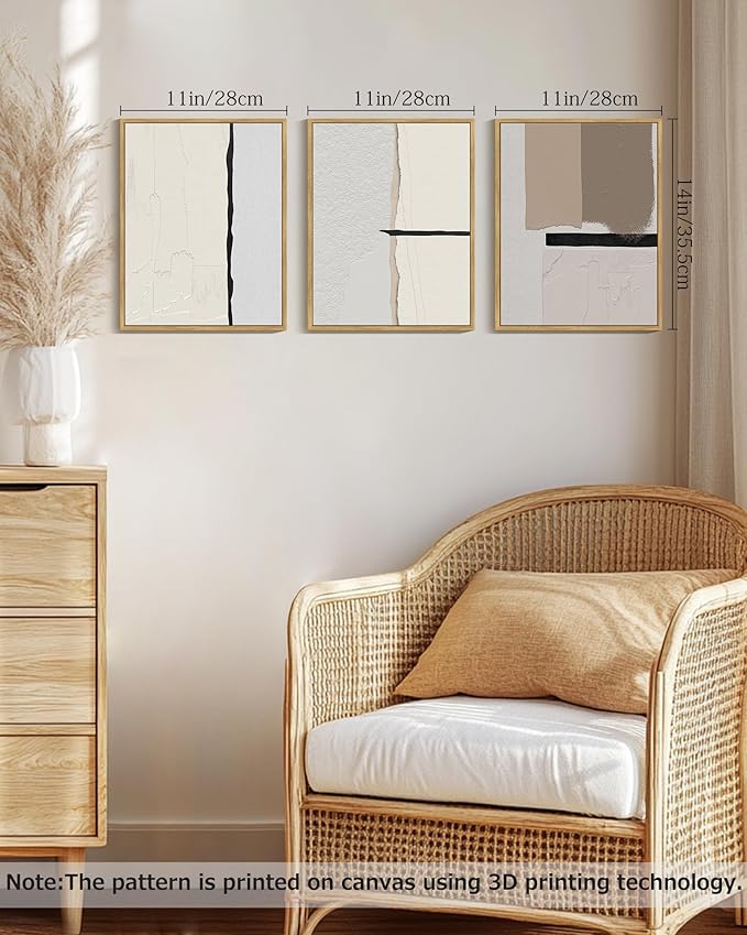 Drsoum Morden Abstract Wall Art Framed Neutral Beige Mid Century Textured Prints Minimalist Artwork Hallway Bedroom Ready to Hang 11x14in Natural Framed