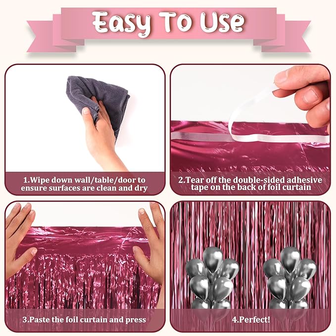 3.3 x 6.6 ft Foil Fringe Backdrop Curtains, Tinsel Streamers Party Decorations, Fringe Backdrop for Birthday, Baby Shower, Gender Reveal, Graduation (9, Burgundy)