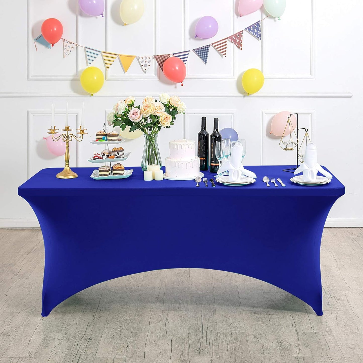2Pack Spandex Table Cover for 4FT or 6ft or 9ft Table Universal Fitted Stretch Tablecloth for Party, Banquet, Wedding and Events-Royal Blue