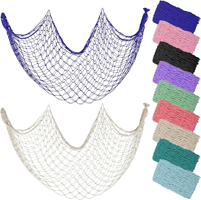 ZUEXT Decorative Fishing Net Dark Blue & Beige 80x40 Inch, 2 Pack Large Picture Fish Net, Wall Photo Hanging Fishnet for Nautical Mermaid Pirate Ocean Themed Hawaii Beach Under The Sea Party Decor