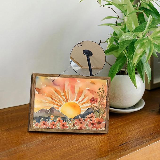 Framed Sunset Boho Wall Art for Living Room - Modern Abstract Floral Canvas Picture Boho Wall Decor, Sun Landscape Aesthetic Painting Poster Prints for Bedroom Home Office 8x10 inch