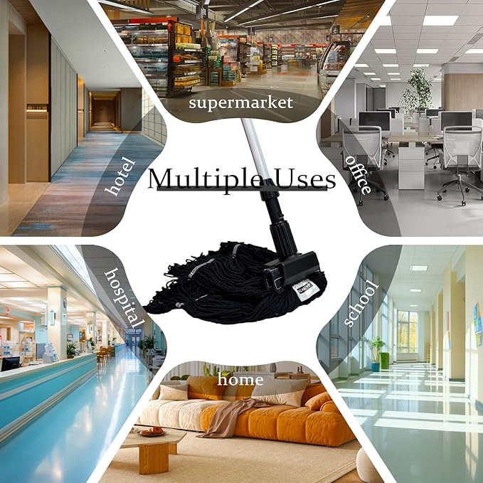 Heavy Duty Wet Industrial Cleaning Mop Head – 21 oz Black mop Head Replacement Cotton Washable Industrial mop Heads Heavy Duty for Commercial & Home Cleaning（Balck）