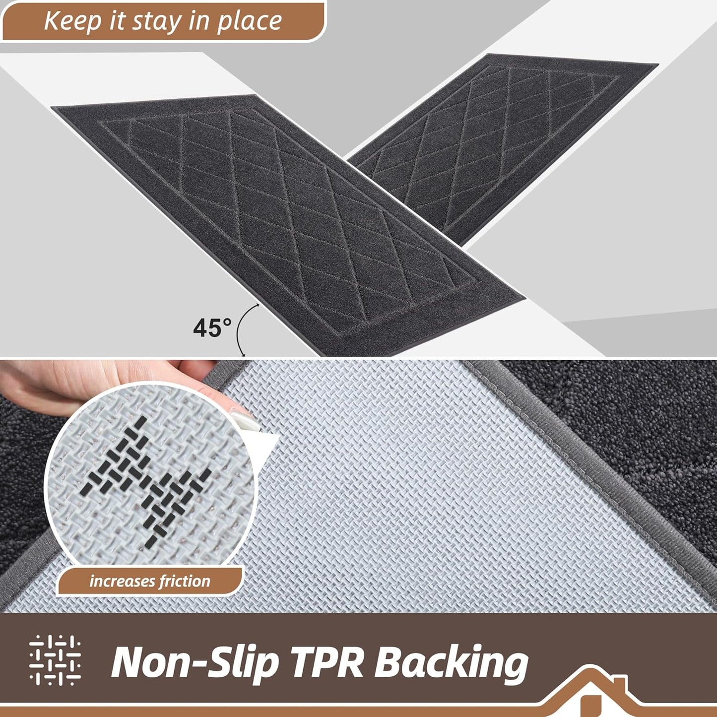 BEQHAUSE Dirt Trapper Door Mat 24" x 36", Doormat Non-Slip Entryway Rugs Washable, Dog Door Mat Stain Resistant and Absorbent Welcome Floor Mat for Front Back Door, Muddy Wet Shoes & Paws, Dark Grey