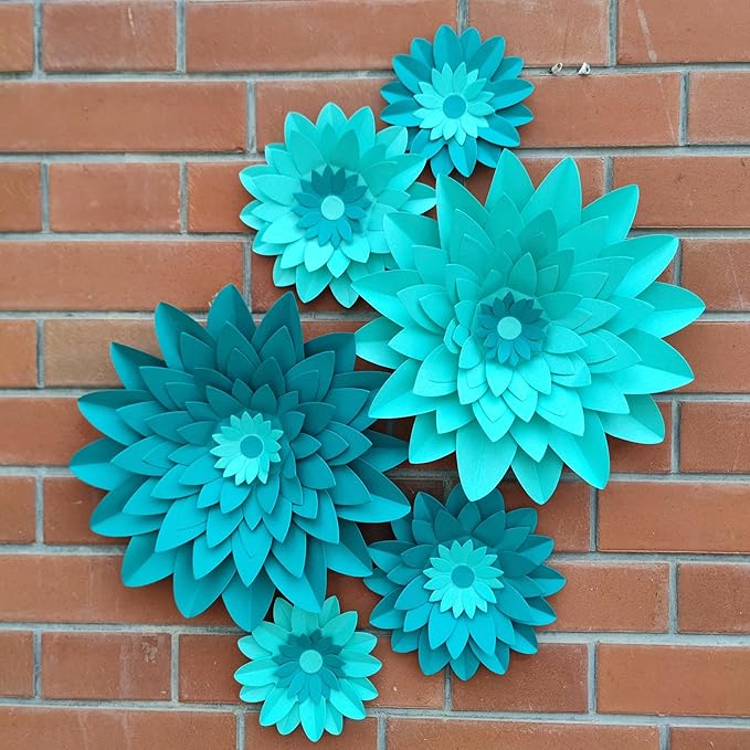 Teal Turquoise Aqua Paper Flower for Floral Wedding Centerpiece Backdrop Hanging Decor Birthday Centerpieces Baby Bridal Shower Pack of 6
