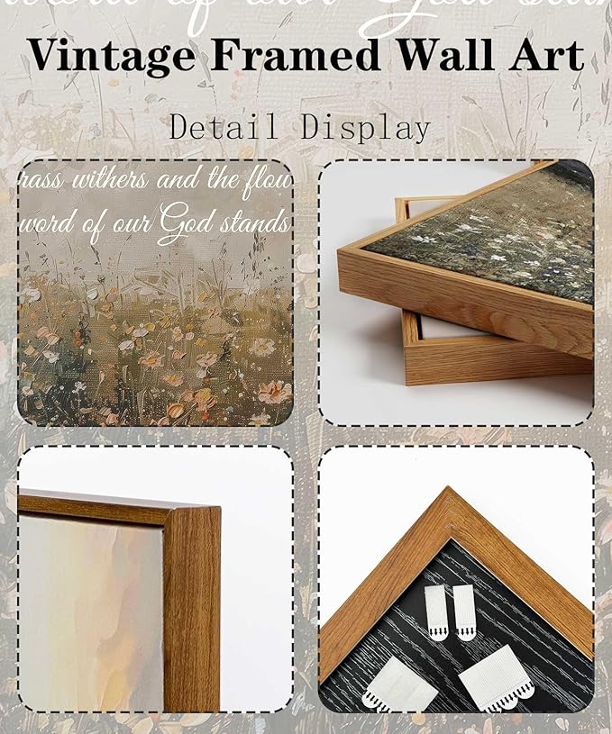 Framed Christian Floral Scripture Canvas Wall Art Wildflower Meadow Bible Verse Wall Decor Picture Isaiah Religious Faith Art Poster Print for Living Room Bedroom Decoration 12x16in