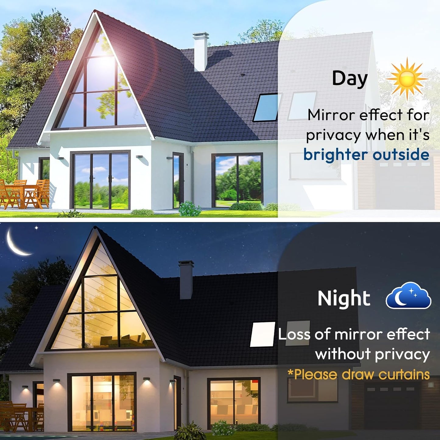 rabbitgoo Window Privacy Film One Way Window Tint for Home, Removable Reflective Heat Sun Blocking Anti UV Glass Door Covering, Mirror Tinting Film House Office, 35.4 in X 9.8 Feet, Blue Silver