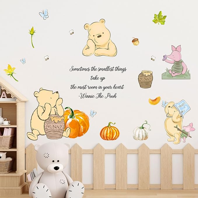 Winnie Wall Stickers for Kids, The Pooh Stickers for Children Room, Winnie Inspirational Wall Decor, The Pooh Removable Stickers for Thanksgiving Nursery Bedroom Living Room Playroom Wall Decoration