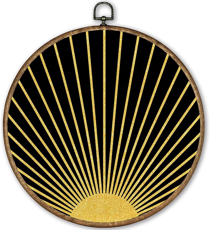 TLESKE Black Golden Boho Sun Round Wall Art Decor Framed 10x10, Bohemian Sunshine Canvas Wall Art Prints Artwork, Abstract Minimalist Wall Hanging Room Door Decor Decorations for Bedroom Living Room
