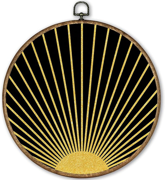 TLESKE Black Golden Boho Sun Round Wall Art Decor Framed 10x10, Bohemian Sunshine Canvas Wall Art Prints Artwork, Abstract Minimalist Wall Hanging Room Door Decor Decorations for Bedroom Living Room