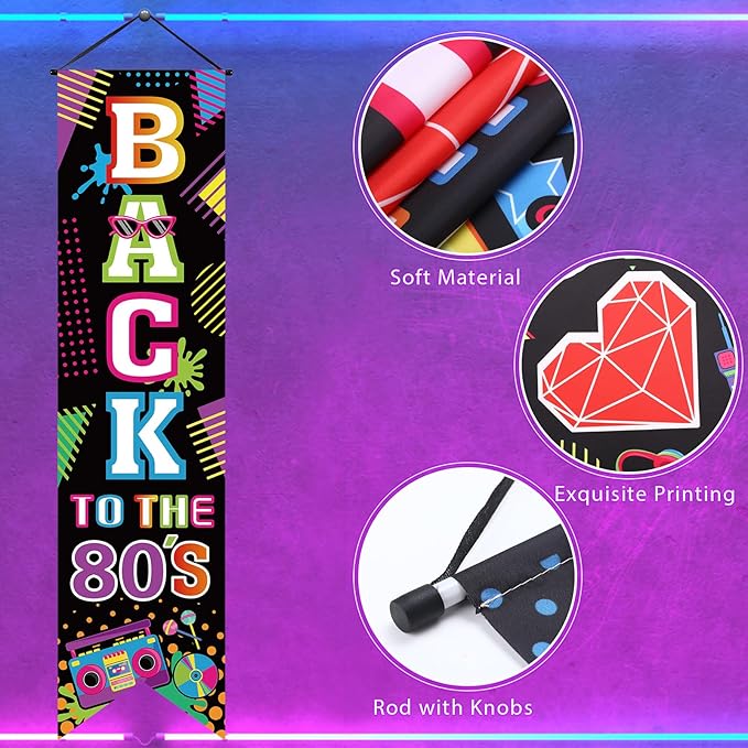 3 Pieces 80's Party Decorations Back to The 1980 Banners I Love 80s Porch Signs Hanging Backdrops for Home Bar Retro Theme Hip Hop Rock Disco Birthday Party Door Wall Decor Supplies