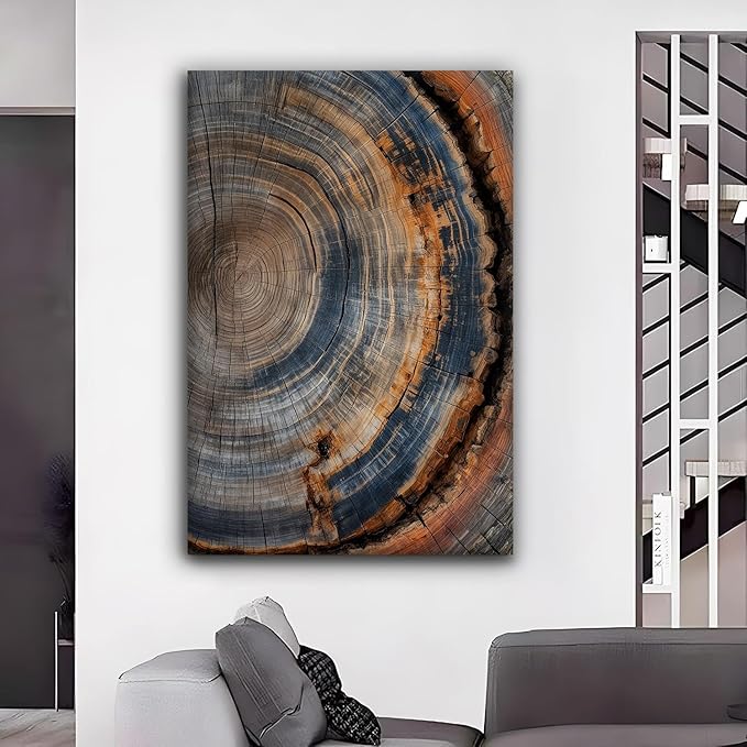 IBHJSART Framed Tree Ring Canvas Wall Art Vintage Colorful Wood Stump Painting Prints Modern Minimalist Pictures Neutral Nature Rustic Farmhouse Decor Living Room Bedroom Bathroom Office