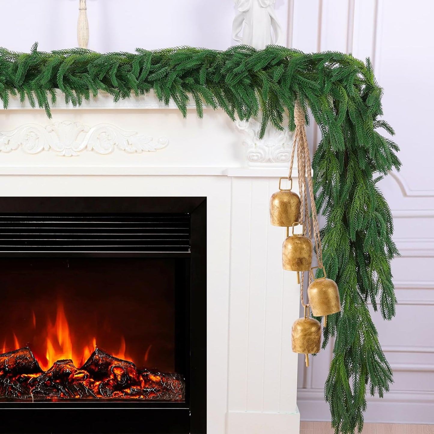 Hananona 9 Ft 2 Pcs Artificial Norfolk Pine Garlands, Realistic Pine Garland, Green Artificial Greenery Garland for Table, Mantle, Wall, Indoor, Outdoor Winter Christmas Decorations (2, 9 FT)