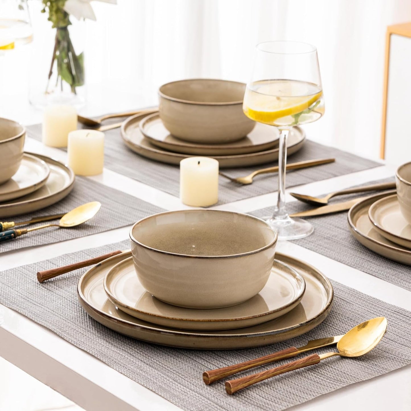 GBHOME Ceramic Dinnerware Sets for 12, 36 Pieces Stoneware Plates and Bowls Sets, Reactive Glaze Dishes -Scratch Resistant, Dishwasher&Microwave Safe