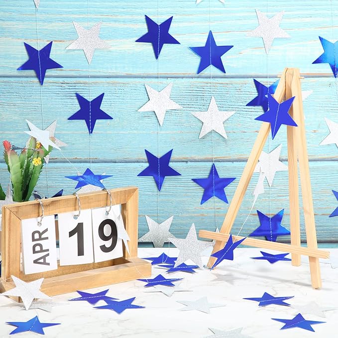 Patelai Glitter Star Garland Banner 2026 Graduation Decor 130 Feet Star Hanging Banner Twinkle Backdrop for Party Birthday Classroom Wedding Supplies(Ocean Blue, Glitter Silver)