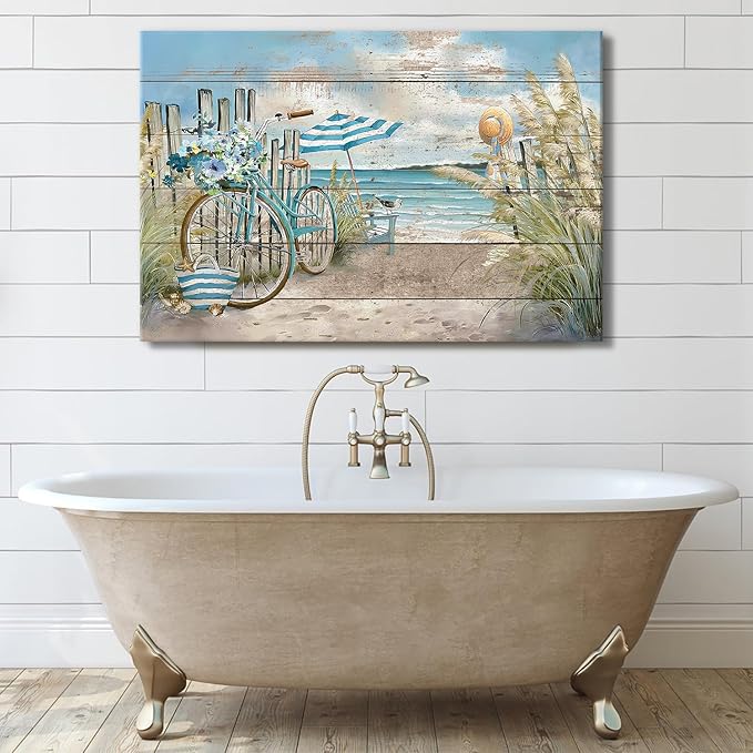 Large Blue Ocean Wall Art Abstract Coastal Seascape Picture for Living Room Decor Seaside Landscape Poster Rustic Dune Beach Prints Farmhouse Artwork Kitchen Living Room Decoration 32x48"