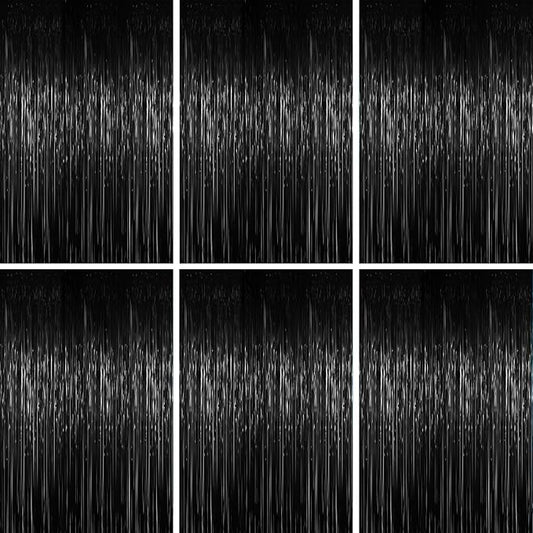 3.3 x 6.6 ft Foil Fringe Backdrop Curtains, Tinsel Streamers Party Decorations, Fringe Backdrop for Birthday, Baby Shower, Gender Reveal, Graduation (6, Black)