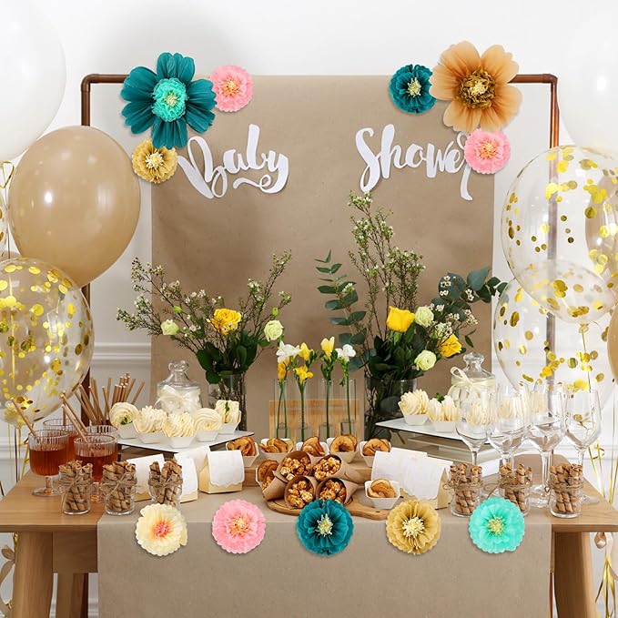 Crowye 12 Pcs Large Colorful Tissue Paper Flowers Decorations 20" Giant Fiesta Craft Crepe Paper Flowers for Wall Decor Backdrop Mexican Wedding Birthday Carnival Party (Stylish Color)