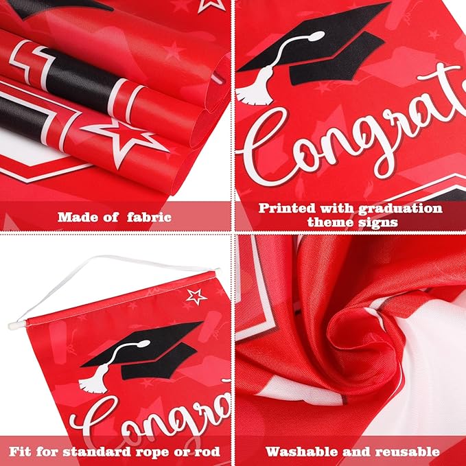 Moukeren 3 Pieces 2026 Graduation Party Decorations Graduation Porch Sign Class of 2026 Grad Hanging Porch Banner Backdrop Door Sign for Grad Party Home Door Wall Decor(Red and Black)