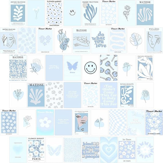 Blue Room Decor Aesthetic, Blue Wall Collage Kit Posters for Room Aesthetic Posters Prints, Blue Aesthetic Dorm Room Decor for Teen Boys Girls (50pcs 4x6 inch)