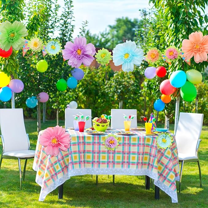 TaoBary Large Colorful Tissue Paper Flowers Giant Fiesta Paper Pom Poms Mexican Birthday Decorations for Wall Wedding Backdrop Centerpiece Party Supplies(20" and 10",Pastel Color,24 Pcs)