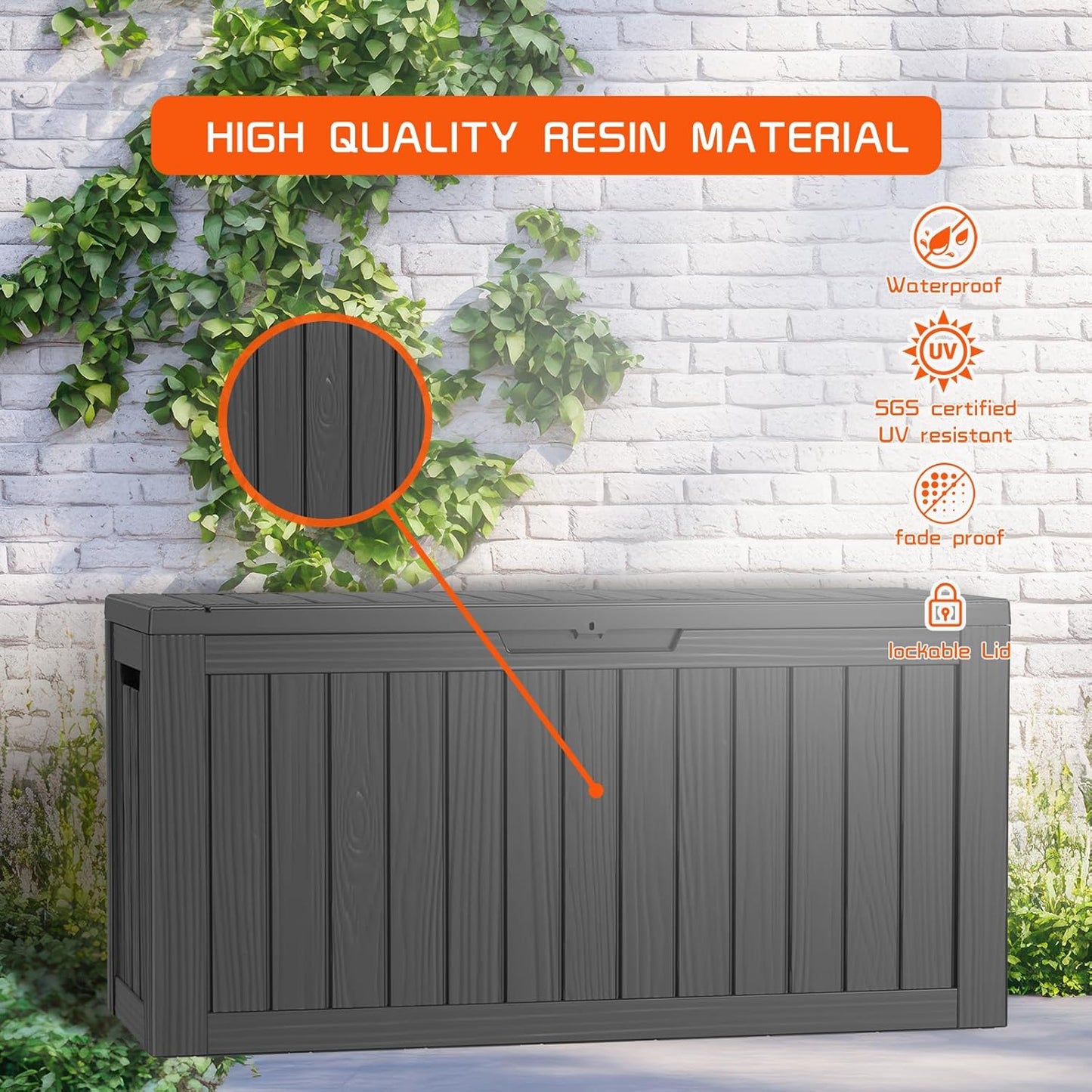 DRATO 80 Gallon Deck Box, Outdoor Storage Box for Patio Furniture, Patio Cushions, Gardening Tools, Pool Supplies 480lbs Weight Capacity,Waterproof Resin Storage Boxes