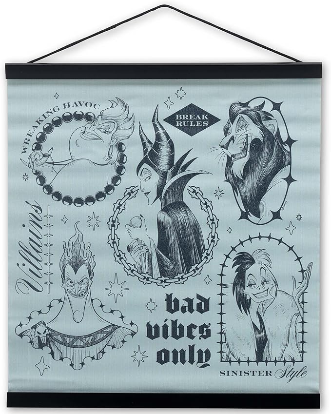 Open Road Brands Disney Villains Bad Vibes Only Hanging Canvas Banner - Fun Villain Wall Decor for Movie Room or Bedroom