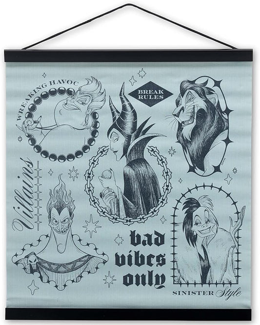 Open Road Brands Disney Villains Bad Vibes Only Hanging Canvas Banner - Fun Villain Wall Decor for Movie Room or Bedroom