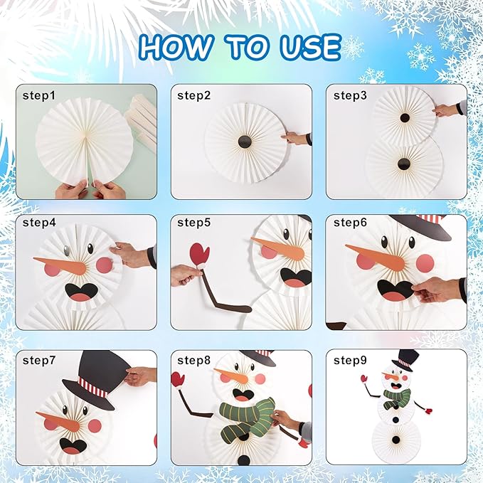 Christmas Hanging Paper Fans Decoration Classroom Christmas Decorations Xmas Bulletin Board Decorations with Fun Snowman for Xmas Holiday Winter Backdrops Wall Party Supply
