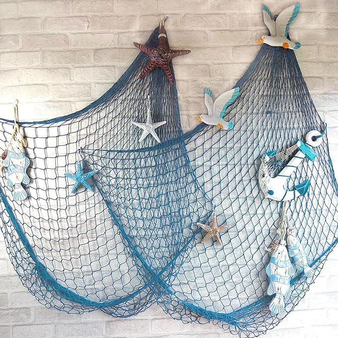 2 PCS Fish Net Decorations, 80 x 40 Inch, Ocean Themed Party Decor Beach, Nautical Wall Hanging Fishing Net for Coastal Bedroom, Bathroom, or Under The Sea Party Decorations