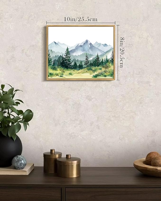 SHENIFY Green Pine Tree Forest Vintage Framed Wall Art Modern Landscape Scenery Farmhouse Artwork Prints Decor for Kitchen Living Room Bedroom Bathroom - 8x10in Natural Framed