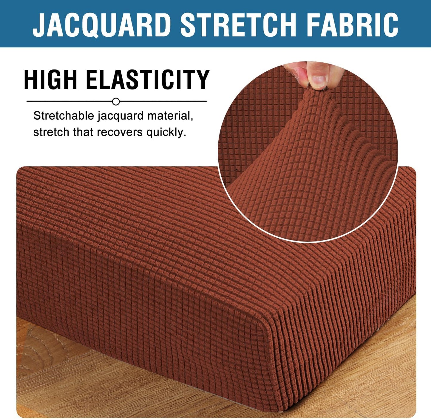 H.VERSAILTEX Super Stretch Individual Seat Cushion Covers - Sofa & Couch Cushion Slipcover Sets - Thick Jacquard Textured Twill Fabric (3 Piece XL Sofa Cushion Covers, Rust)