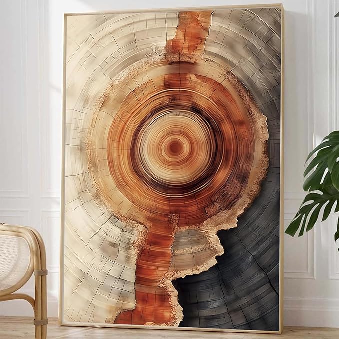 IBHJSART Framed Tree Ring Canvas Wall Art Vintage Colorful Wood Stump Painting Prints Modern Minimalist Pictures Nature Rustic Farmhouse Decor Living Room Bedroom Bathroom Office