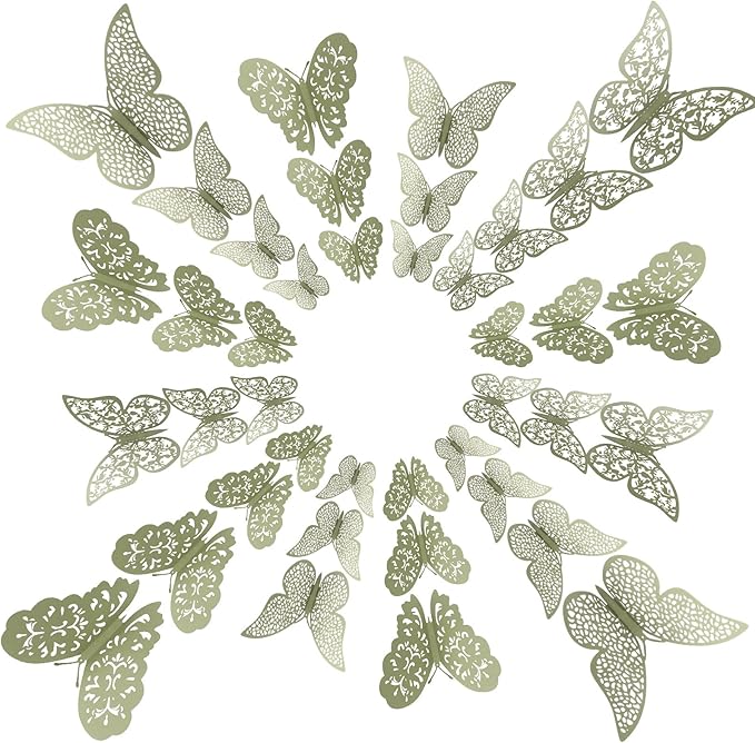Bememo 72 Pieces 3D Butterfly Wall Decals Sticker Decal Wall Decor Art Decorative Sticker 3 Sizes for Room Offices Bedroom Bathroom Living Room Decor(Sage Green)