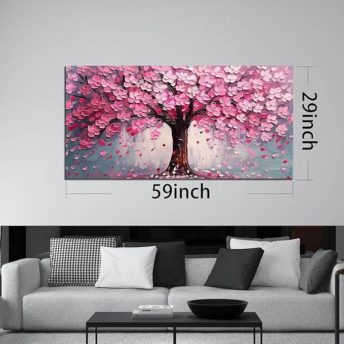 Pink Wall Art Large Tree of Life Wall Art for Living Room Bedroom Office Bathroom Modern Framed Canvas Prints Pink and Grey Picture Size 30x60