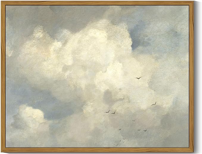 SHENIFY Vintage Landscape Framed Wall Art Sky Cloud Nature Farmhouse Decor Retro Classical Painting for Kitchen Living Room Bedroom Bathroom - 11x14in Natural Framed
