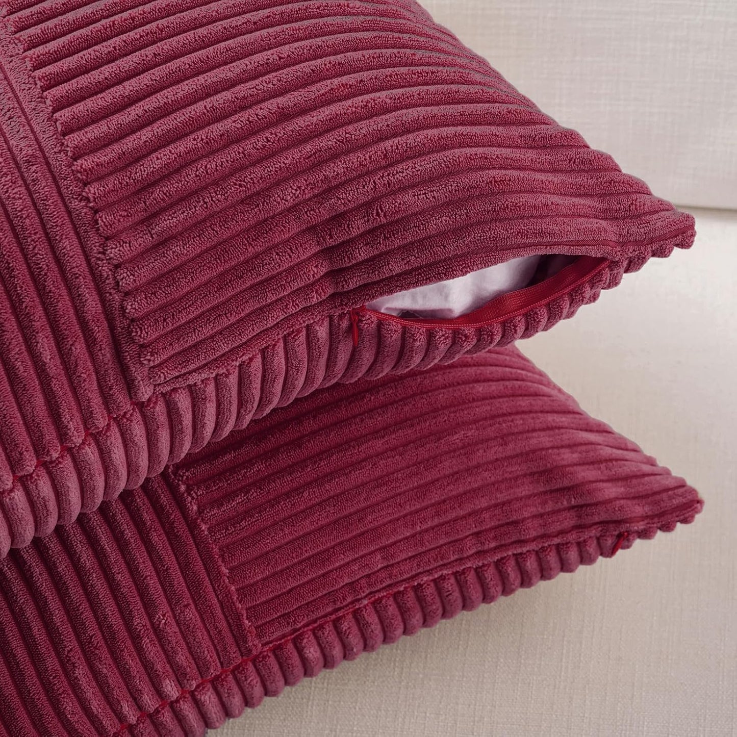 Fancy Homi 2 Packs Burgundy Samll Decorative Throw Pillow Covers 14x14 Inch with for Couch Bed Sofa, Rustic Farmhouse Boho Home Decor, Soft Corss Patchwork Corduroy Square Cushion Case 35x35 cm