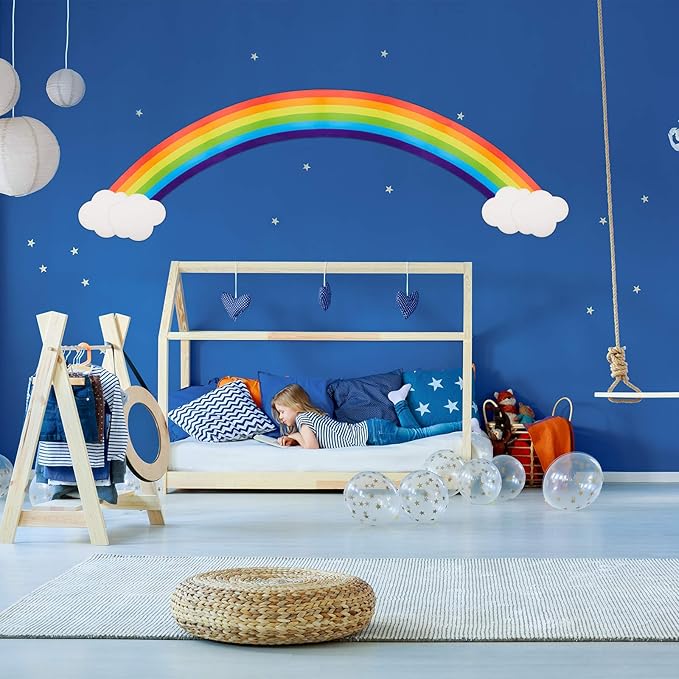 Sumind 10 Pcs Jumbo Rainbow Wall Decal Cardboard Cutouts Bulletin Board Set Paper Cloud with Glue Point Dot Colorful Giant Rainbow Decoration for Girls Birthday Party Backdrop Photobooth Room Decor