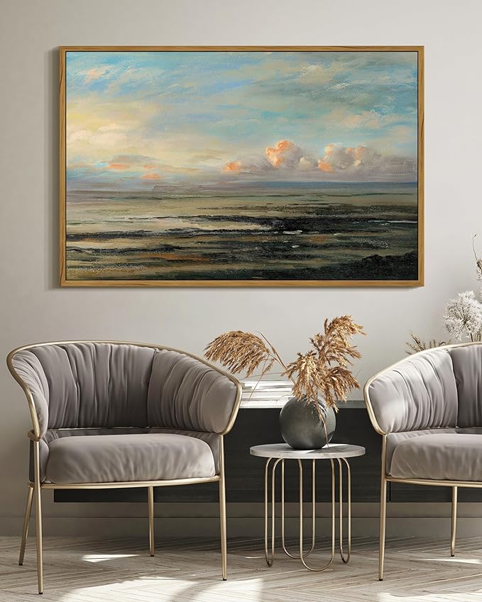 SHENIFY Vintage Framed Wall Art Coastal Sky Landscape Scenery Rustic Home Decor Retro Decorations for Farmhouse Hallway Bedroom Ready to Hang Wall Artwork - 16x24in Natural Framed