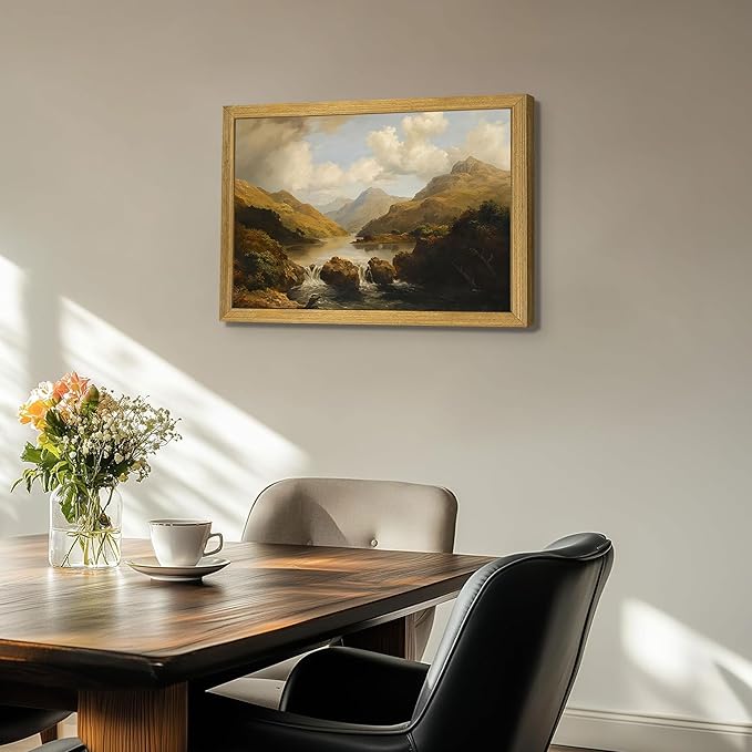 Framed Vintage Landscape Wall Art Home Decor, Retro Mountain Vintage Painting Prints, Countryside Farmhouse Landscape Wall Decor, Canvas Wall Art for Living Room Bedroom Home Bathroom Decor 12x16 Inch