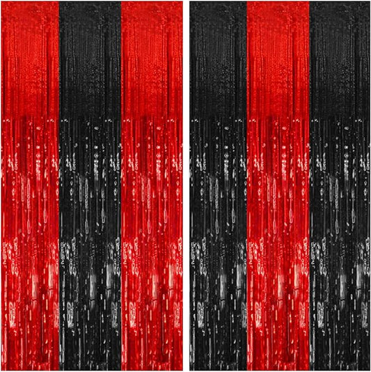 2 Pack Black and Red Backdrop Party Decorations Tinsel Curtain Halloween Party Streamer Foil Fringe Birthday Decorations Photo Booth Fancy Ball Christmas New Year Graduation Party Decor Decor