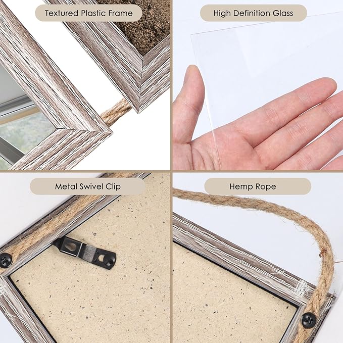 QUTREY 4x6 Collage Picture Frames, 6 Openings Vertical Hanging Photo Frame Set of 2, 4 by 6 inch Multi Picture Frames for Wall Decor, Rustic Grain