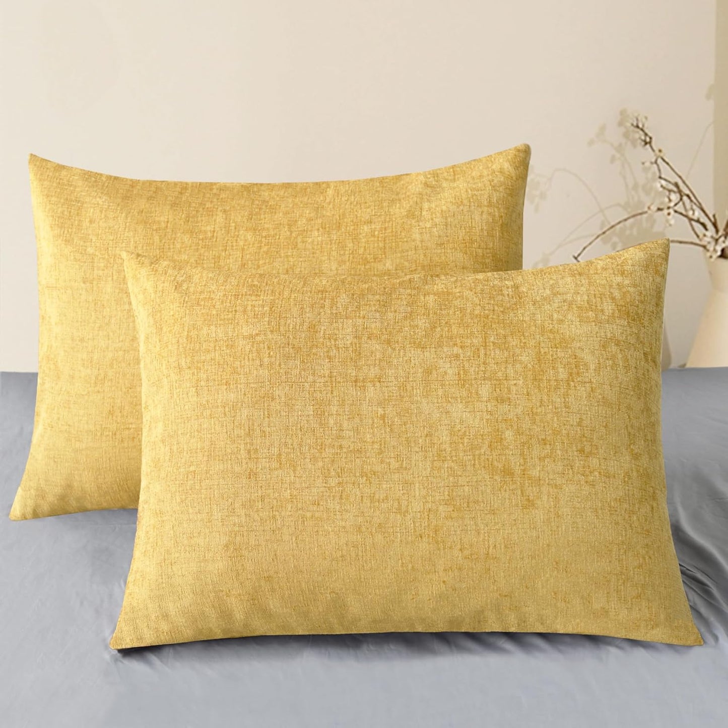 CaliTime Throw Pillow Covers Decorative 20 X 26 Inches Pack of 2 Cozy Chenille Standard Pillow Shams Cases for Couch Sofa Bed Living Room Home Gold