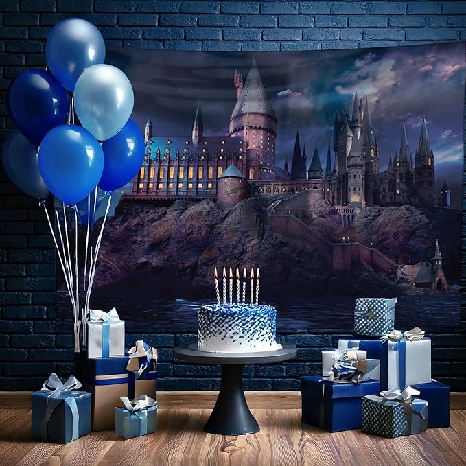 ConQuest Journals Harry Potter Hogwarts Castle at Night Backdrop Wall Banner, Large Photo Backdrop, Party Decoration, Wizarding World Room Decor, 5ft x 7ft (60'' x 84''), Officially Licensed