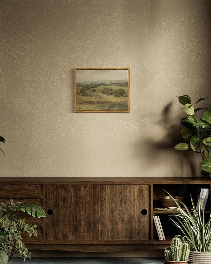 InSimSea Framed Canvas Wall Art, Vintage Landscape Art for Living Room Hallway Shelf, 10x8in,Hills Pasture Watercolor Painting, Rustic Farmhouse Cozy Cottage Mid Century Small Nature Decor