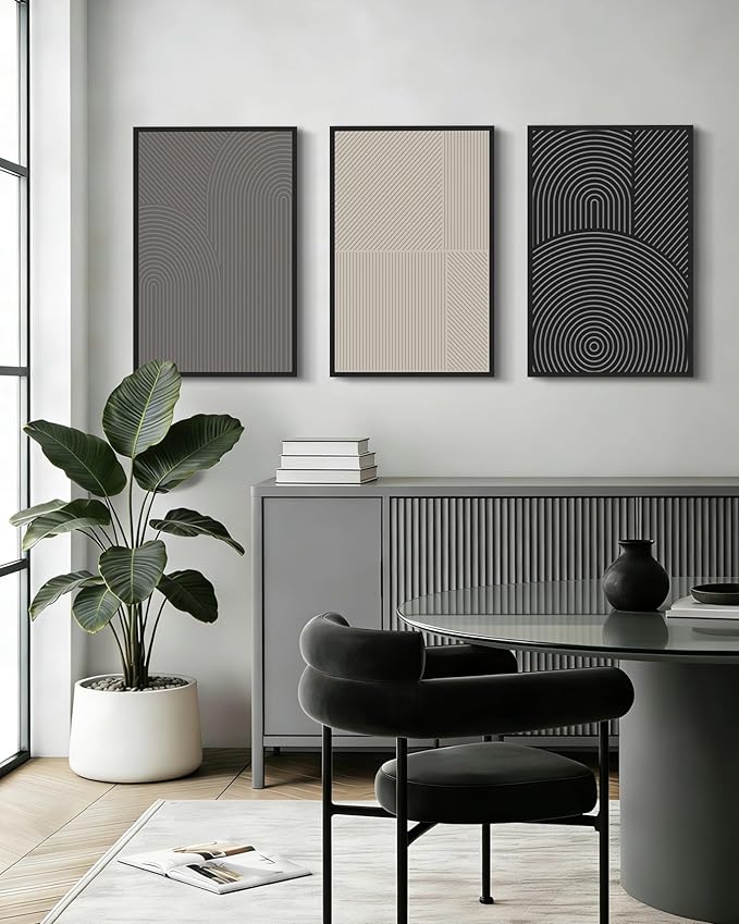 Drsoum Minimalist Abstract Wall Art Framed Modern Boho Neutral Line Wall Decor Mid Century Geometric Artwork Bedroom Living Room 16x24in Black Framed
