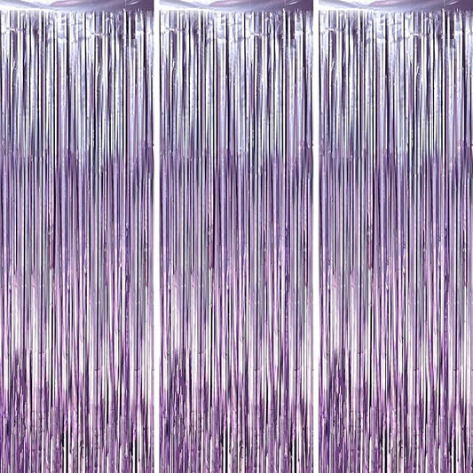 3.3 x 6.6 ft Foil Fringe Backdrop Curtains, Tinsel Streamers Party Decorations, Fringe Backdrop for Birthday, Baby Shower, Gender Reveal, Graduation (3, Light Purple)