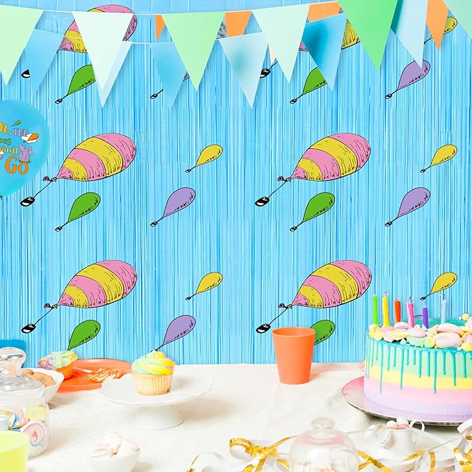 4 Pack Oh The Places You' ll Go Party Backdrop Decoration Oh The Places You' ll Go Foil Fringe Curtains for School Office Kindergarten Preschool Graduation Birthday Party Decor 3.2ft X 8.2ft
