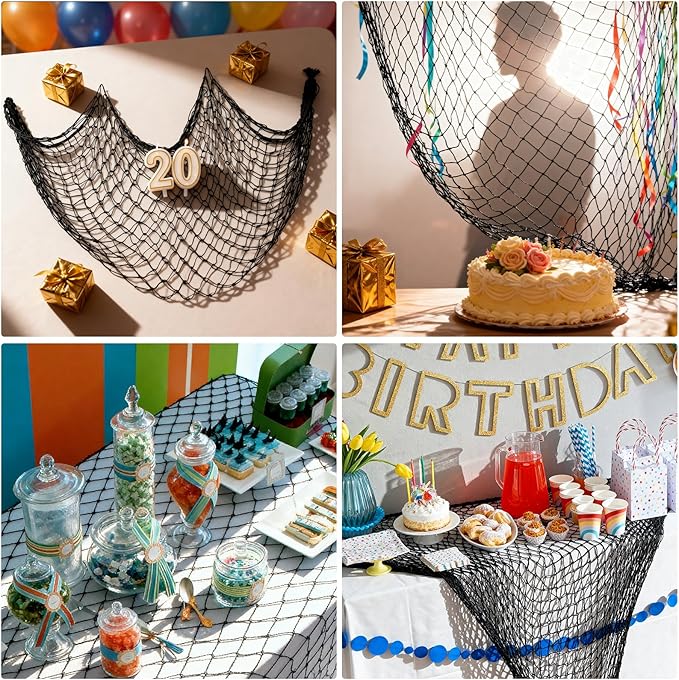 Decorative Fishing Net 5x10 ft,Patioland Large Black Picture Fish Net, Wall Photo Hanging Fishnet for Nautical Mermaid Pirate Ocean Themed Hawaii Beach Under The Sea Party Decorations (1PCS)