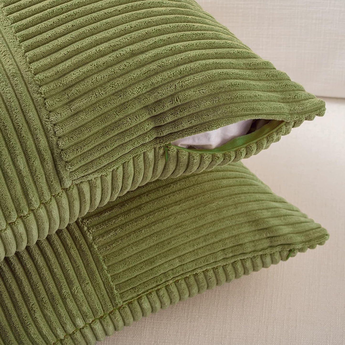 Fancy Homi 2 Packs Moss Green Lumbar Decorative Throw Pillow Covers 14x24 Inch for Couch Bed, Rustic Farmhouse Boho Home Decor, Soft Striped Corduroy Rectangle Accent Cushion Case 35x60 cm