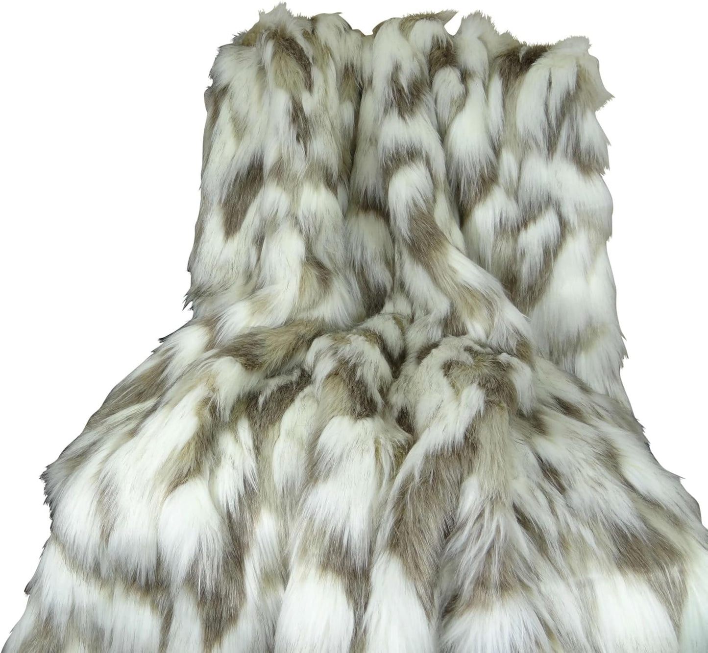 Ivory Faux Fur Throw Blanket & Bedspread Tibet Fox Fur - Ivory Beige Luxury Soft Faux Fur, Handmade in US, 16445